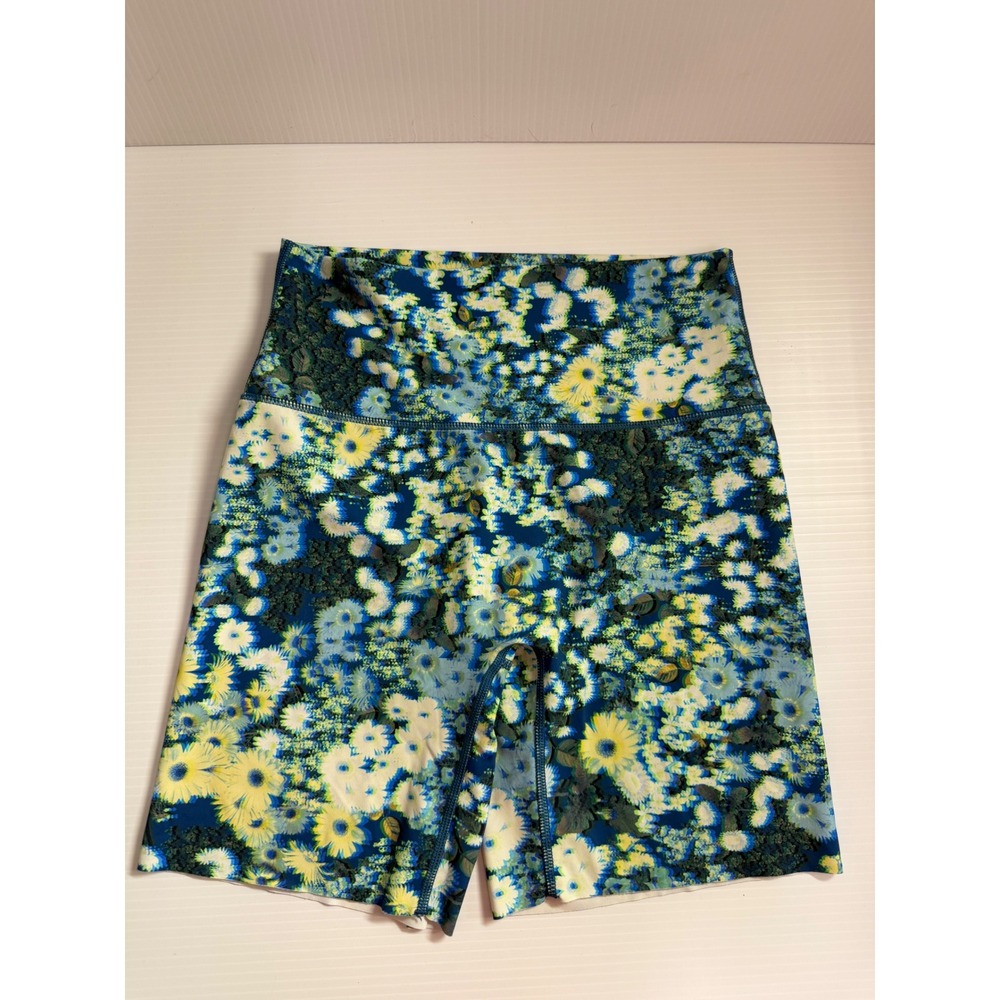OFFLINE by Aerie Goals Bike Shorts Floral Daisy Blue Yellow High Waisted 7" L
